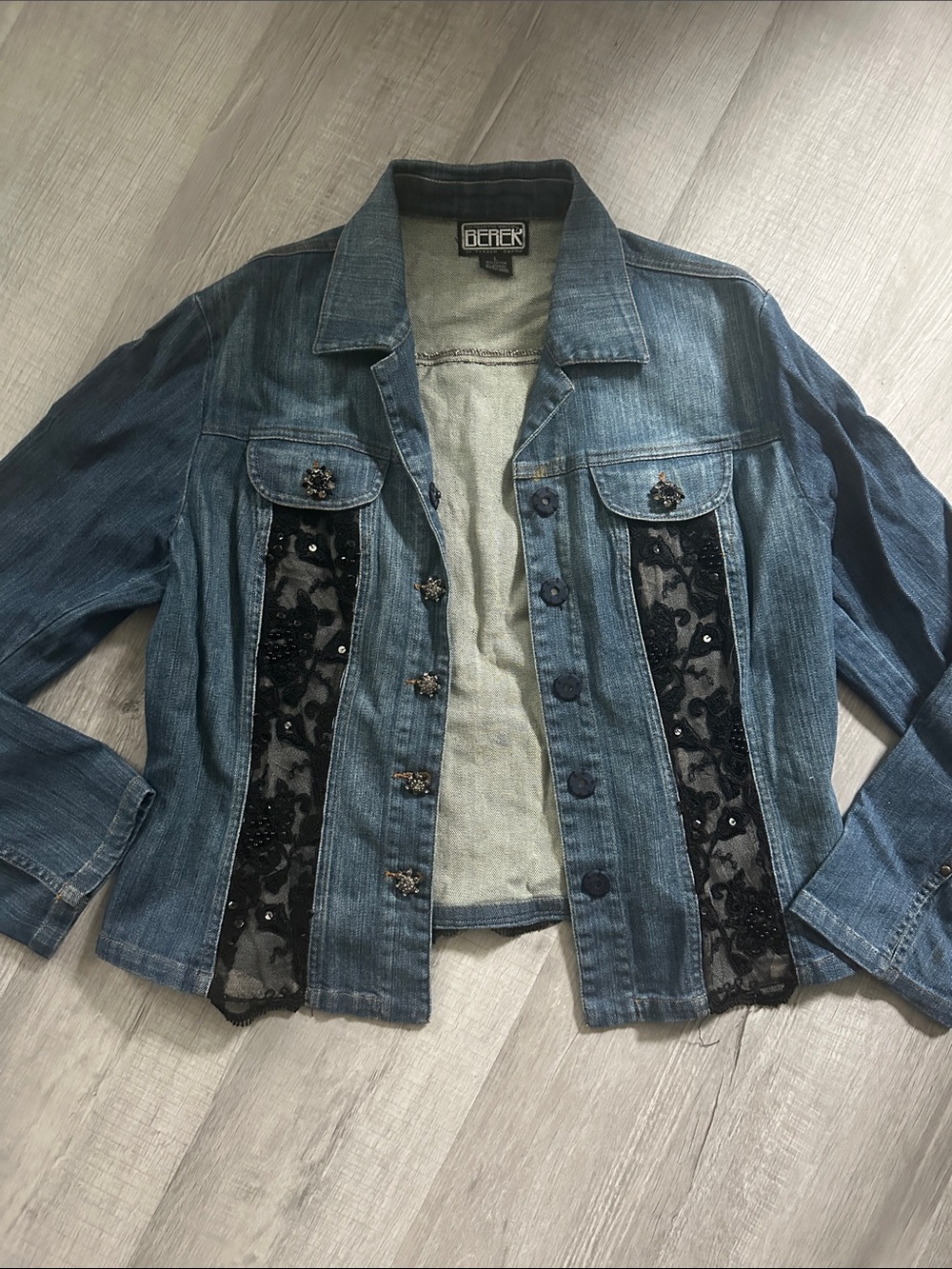 BEREK Blue Denim Vintage Jacket with Black Lace